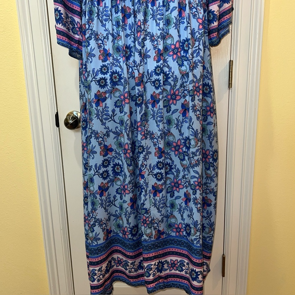 BloomChic Blue Floral V-Neck Maxi Dress Sz 22/24 Fairy Resortwear Cottagecore - Picture 11 of 16